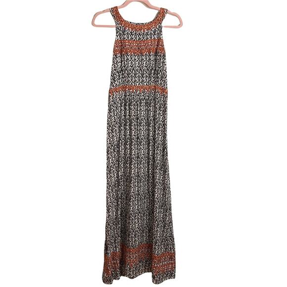 THML Jameson Embroidered Orange and Black Halter Maxi Dress - Picture 1 of 7
